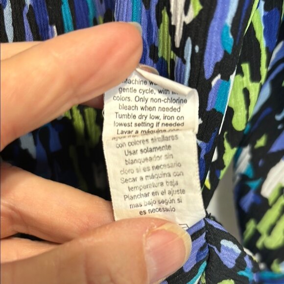 Blue, Lime Green & White 3/4 Sleeve Button Down Shirt, Women’s Plus Size 1X - Picture 4 of 6